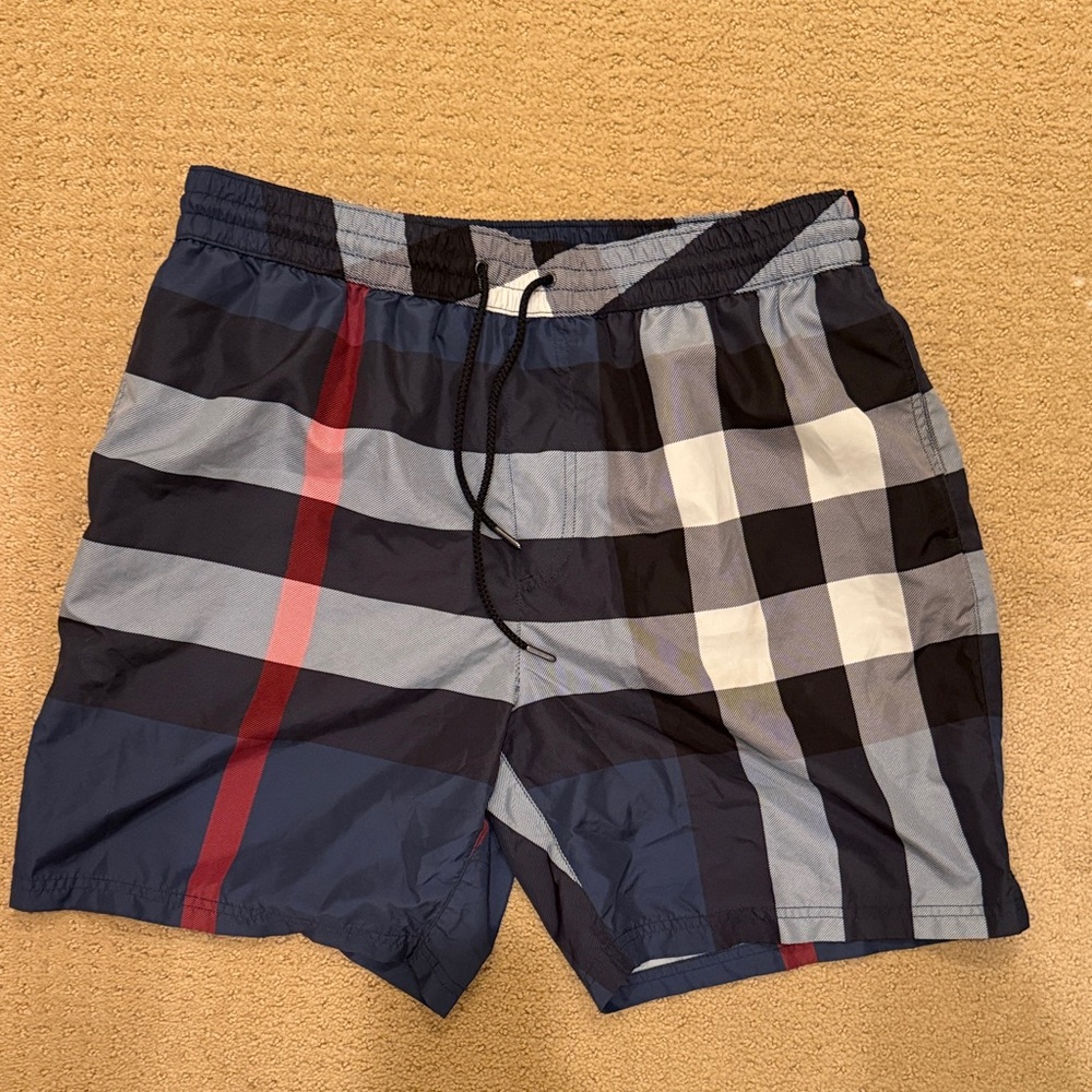 Burberry Black and Gray Check Swim Trunks